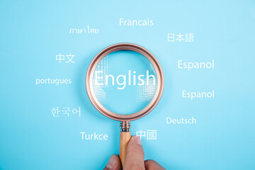 Magnifier focus to english language translation or translate on worldwide language conversation...