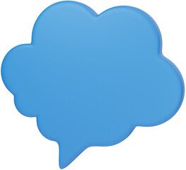 3D-style blue thought or speech bubble with a cloud-like shape, ideal for communication, comments, or dialogue design elements.