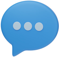 3D illustration of a blue speech bubble with three dots, symbolizing typing, messaging, or online conversation in digital communication.