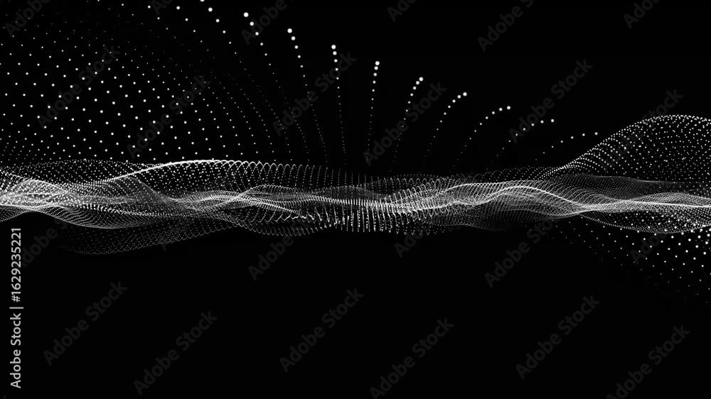 Poster futuristic grid wave of white halftone digital dots data smooth seamless animation