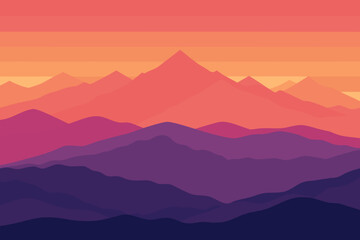 Vibrant sunset over layered mountain peaks