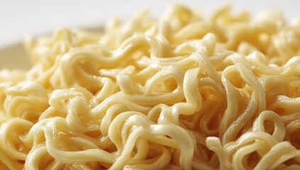 Luminous Waves of Cooked Instant Noodles in a Tangled, Appetizing Pile
