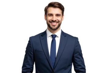 Portrait of a handsome businessman in formal suit with a friendly smile, isolated on transparent background