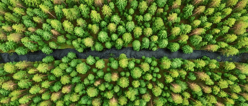 Forest canopy and river from above