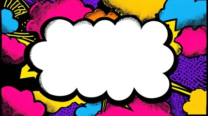 Cartoon cloud frame with colorful comic book style background for text or image.