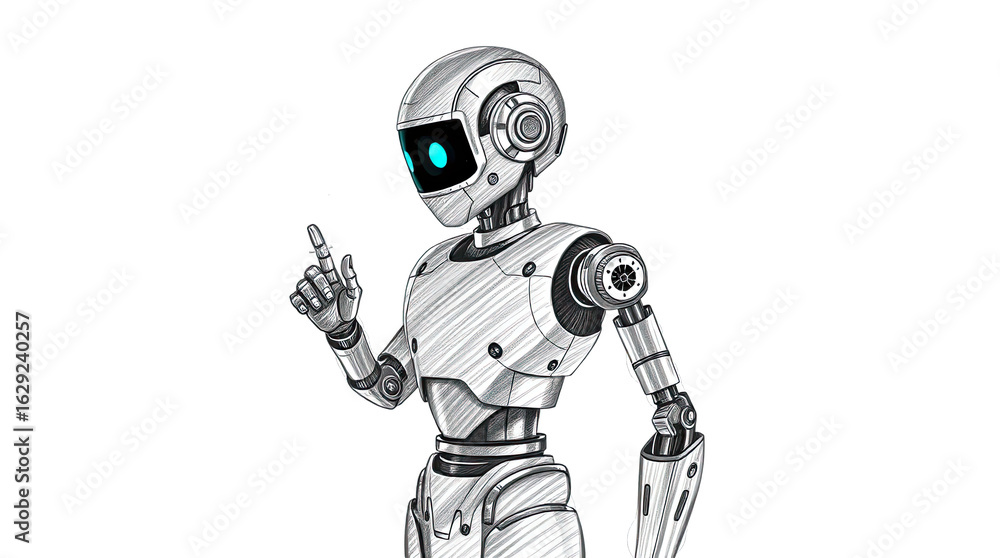Poster a humanoid robot stands upright with a friendly demeanor demonstrating advanced design and interacti