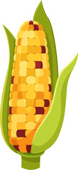 Cartoon corn cob Thanksgiving day food. Isolated vector ripe sweet yellow maize corncob vegetable with plump seeds. Farm plant, filled with rows of sweet and juicy kernels. Symbol of autumn harvest