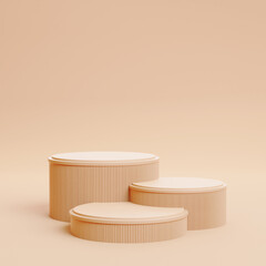 3d modern beige podium in abstract composition concept. product display with beige pastel background. summer backdrop studio or cosmetic advertising. showcase for cosmetics product. 3d illustration.