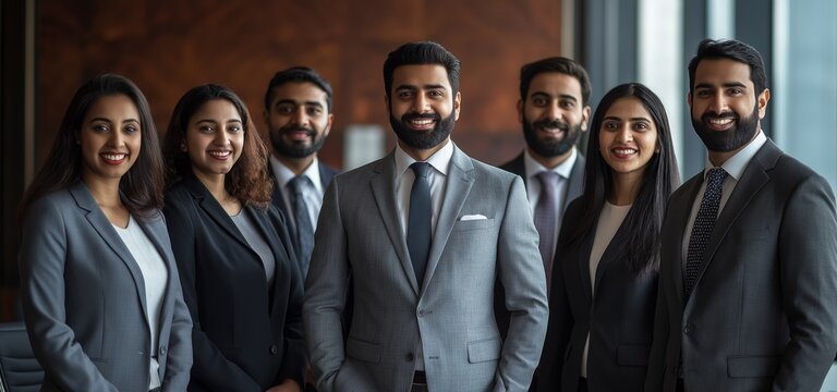 Indian Corporate Executives Standing Together in Elegant Office Conference Setting