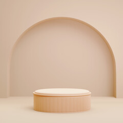Beige podium with abstract minimalist aesthetic, set against a beige background. product display, showcase, and mockups. 3D Illustration