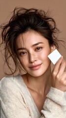 A warm and inviting portrait showcasing the natural beauty and genuine expression of a confident serene woman