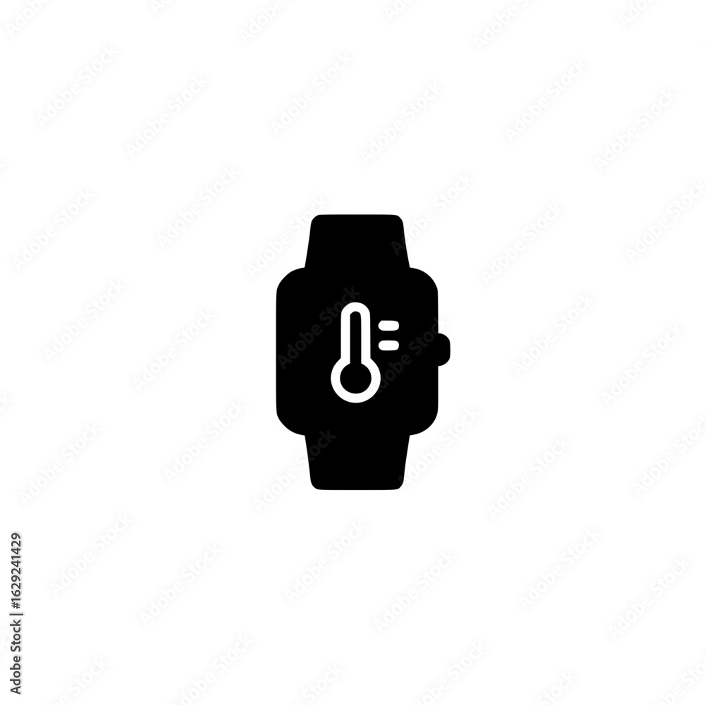 Poster smartwatch displaying thermometer icon on screen for temperature monitoring and health tracking