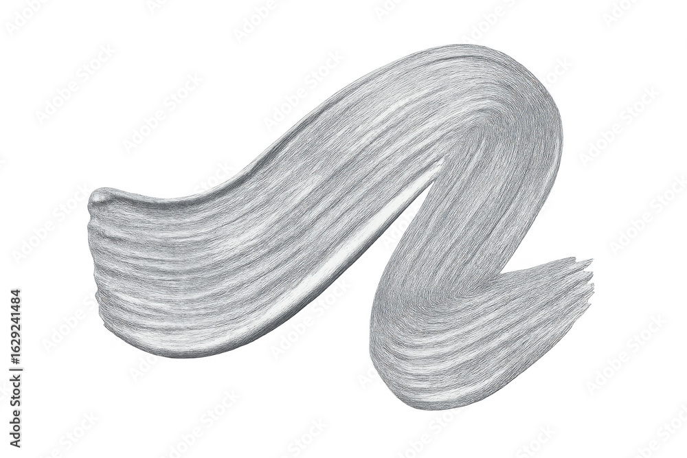 Poster metallic silver paint brush stroke forming a dynamic curved shape isolated on transparent background