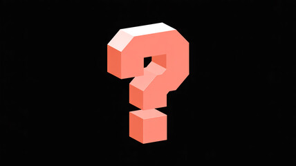 3D coral pink question mark, smooth texture, pure black background
