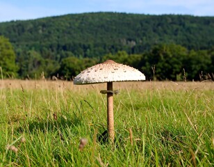 Mushroom in a grassy field