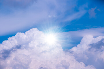 Panorama of cloud clear sky background for summer vacation concept at ocean and summer sea water...