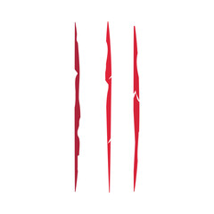 Red claw scratch. Halloween, animal attack, horror, pain concepts. Flat decorative vector design isolated illustration.