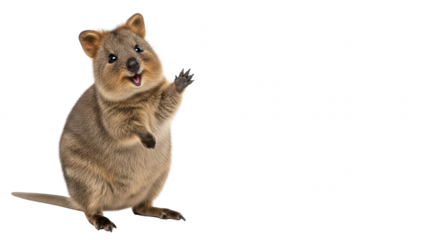 Cute animated meerkat with playful expression on black background