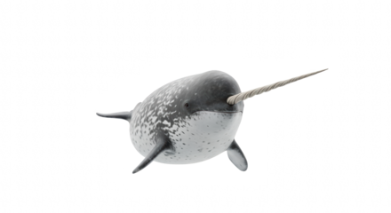 Whimsical narwhal with speckled gray skin and long twisted horn