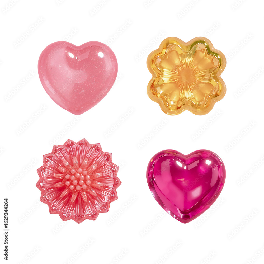 Poster assorted translucent candy or gemstone shapes on a plain backdrop provide a delicate touch