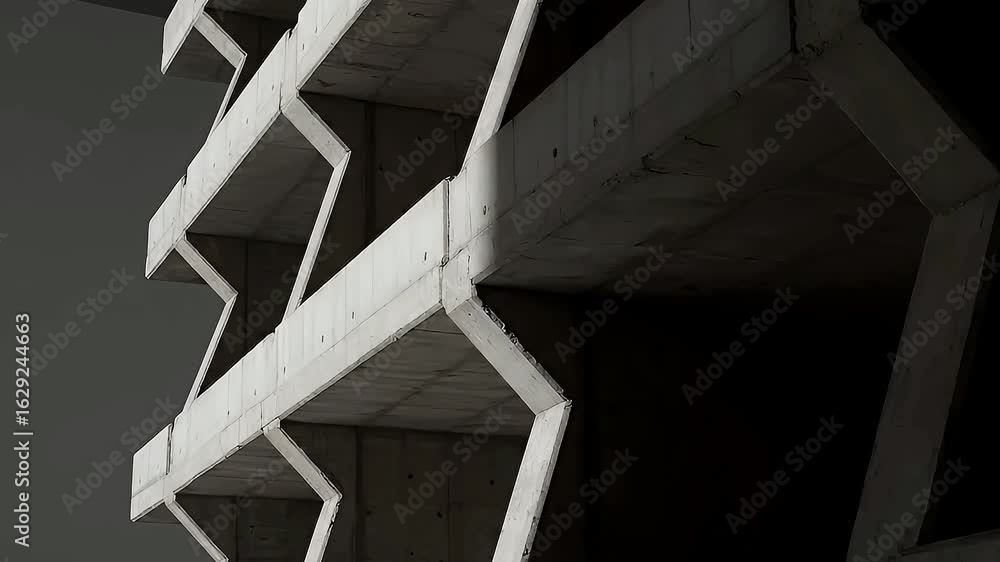 Poster modern abstract concrete building structure with geometric zigzag pattern and shadow