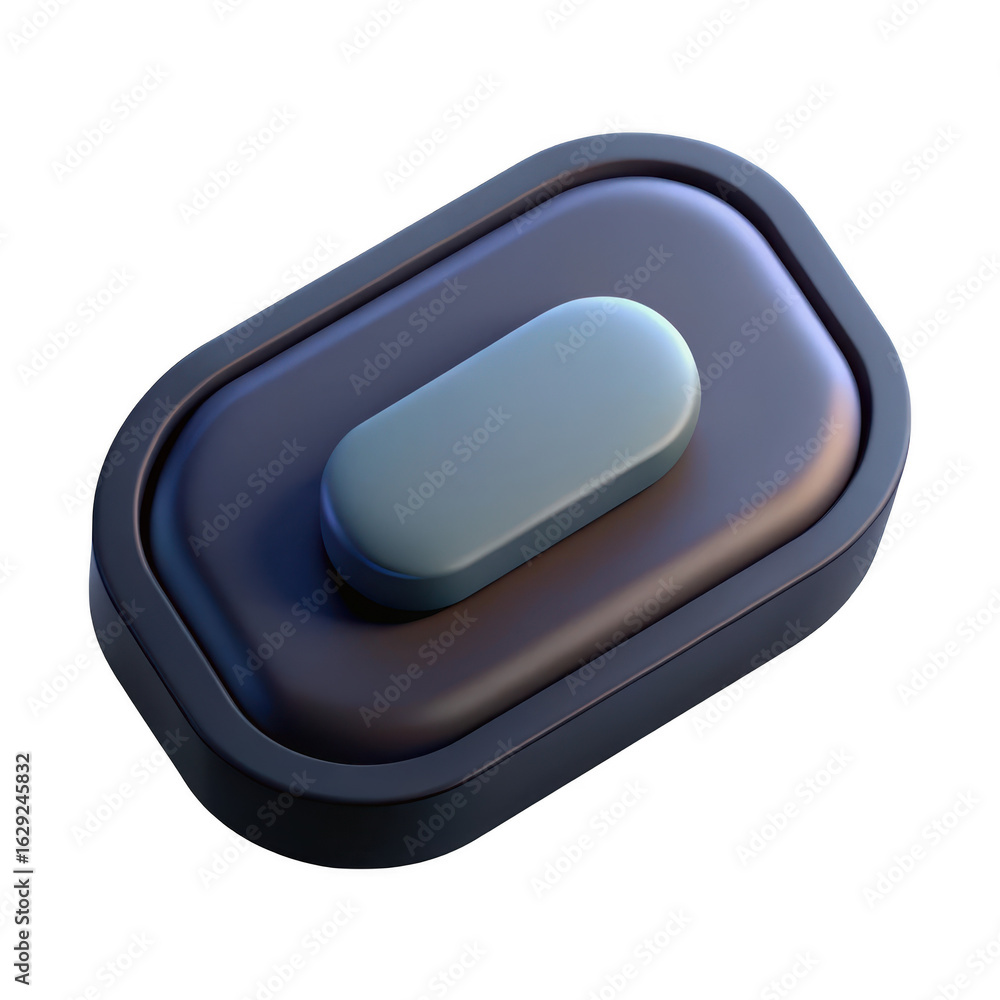 Poster 3d render of a dark blue toggle switch button isolated on transparent background
