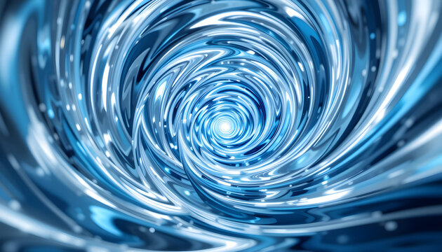 Abstract Silver and Blue Swirling Vortex Tunnel