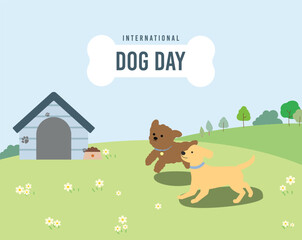 Happy International Dog Day Celebration with Playful Puppies