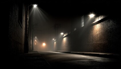 Misty alleyway at night