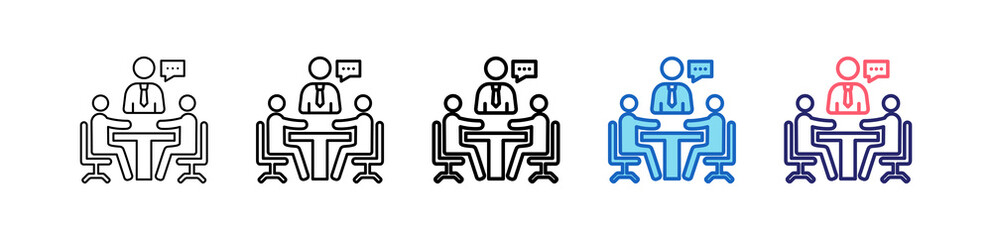 Business Meeting Icon In 5 Different Styles Set Collection.   
