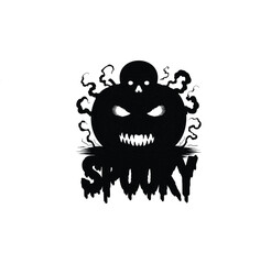 Spooky Halloween Pumpkin Silhouette with Skull and Smoke | Scary Vector Illustration

