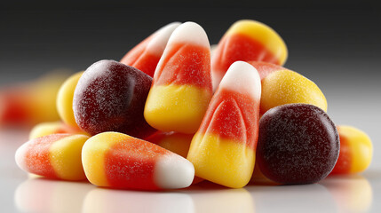 Delicious candy corn and grape jelly candies for sweet Halloween treat, Generative Ai 