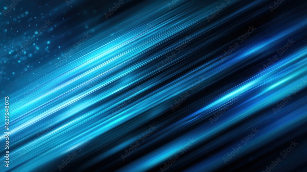 Poster bright blue light streaks move across a dark background, suggesting motion and energy in a modern di