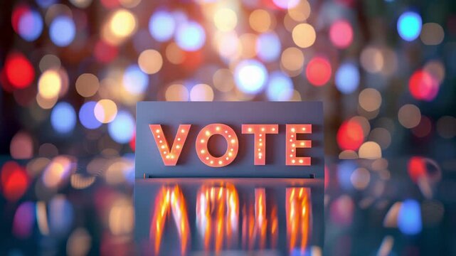 Concept of internet voting with the word 'vote' shining brightly in the center of a dark blue background, symbolizing the importance and impact of voting in modern society.