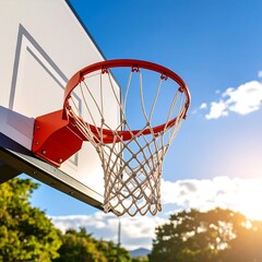 Basketball hoop against bright sky