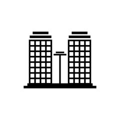 Twin Tower Building Icon. Symmetrical Urban Skyline Design