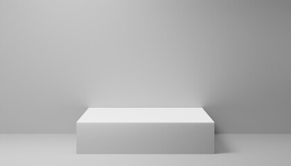 Empty square white abstract blank table, stand for products placement. Platform with empty space for product placement and design solutions. 3d Illustration