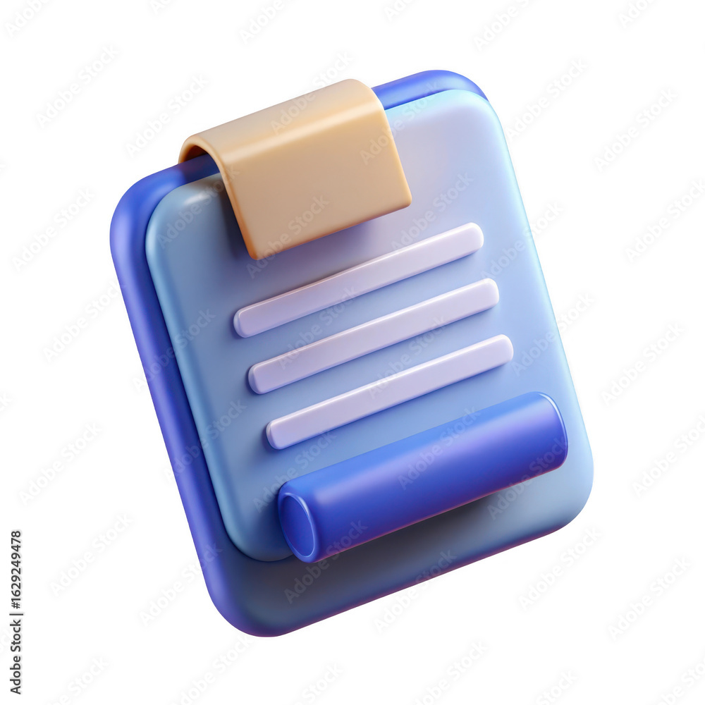 Poster 3d icon of a document or clipboard with lines, isolated on transparent background