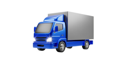 3d illustration of blue delivery truck with gray cargo box isolated on transparent background