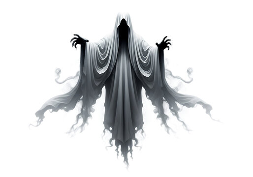 Ethereal Ghostly Figure with Flowing Robes and Glowing Outline on Black Vector illustration of isolated on a transparent background