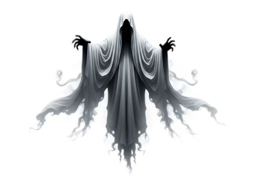 Ethereal Ghostly Figure with Flowing Robes and Glowing Outline on Black Vector illustration of isolated on a transparent background