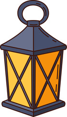 Cartoon groovy glowing pirate lantern, corsair object with metallic frame and warm light. Vector antique lamp evokes mystery, adventure and maritime exploration, treasure hunt or medieval fantasy game