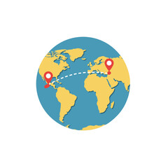 Fototapeta premium Globe with connecting path line indicating international travel 