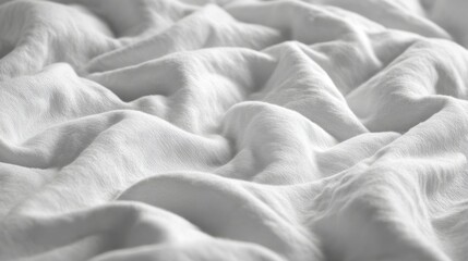 The soft white fabric covers a surface, forming delicate waves and textures. Natural light enhances the fabric's softness, creating a serene and inviting atmosphere.