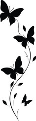 Black and white butterfly on abstract floral background with decorative leaves and flowers