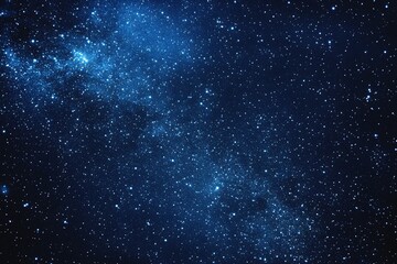 Naklejka premium Starry sky background, blue night sky full of stars, glowing stars in the dark space, starry background, dark night, stars in the distance, starlight, dark background with a blue glow, night sky. 