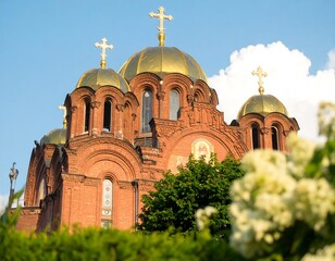Ornate church facade with golden domes