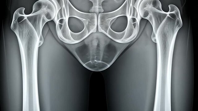 Detailed X-ray of Human Pelvis and Hip Joints Showing Bone Structure