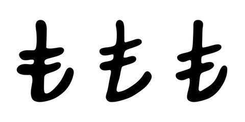 Set of hand drawn turkish lira currency symbol. Brush stroke doodle. Single element for design