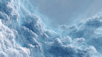 Soft, fluffy clouds fill the sky, casting light shadows as they swirl together in shades of blue. The midday sun enhances the vibrant hues above the serene landscape.